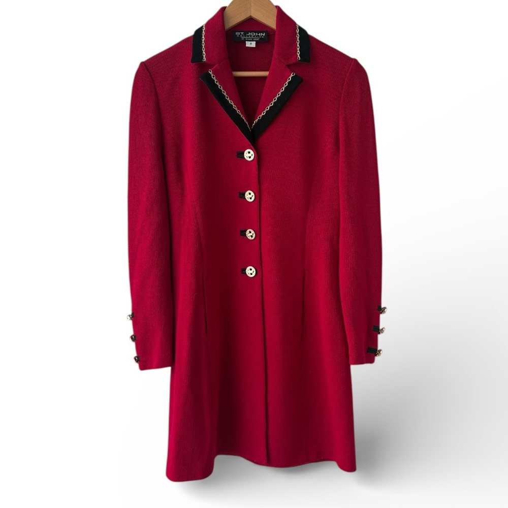 St. John Collection Red Knit Jacket Gold Chain Trim Size 4